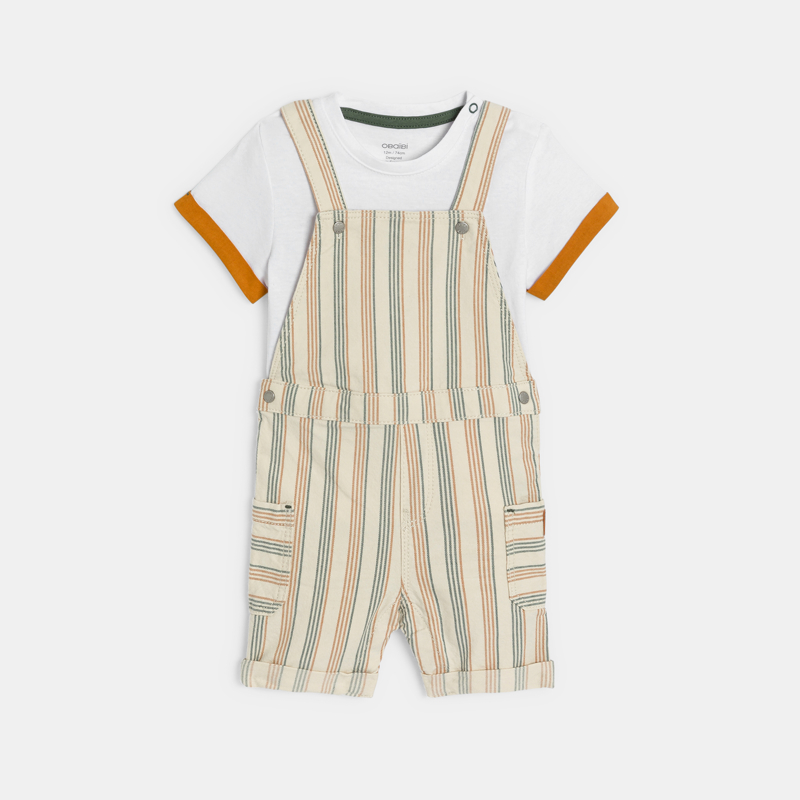 Gestreifte Baby-Kurzlatzhose und braunes T-Shirt für Jungen