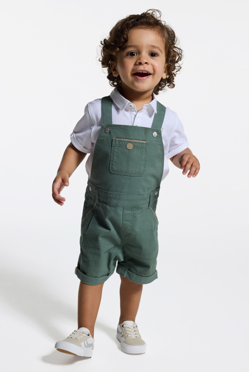 Salopette corta verde e polo neonato 1