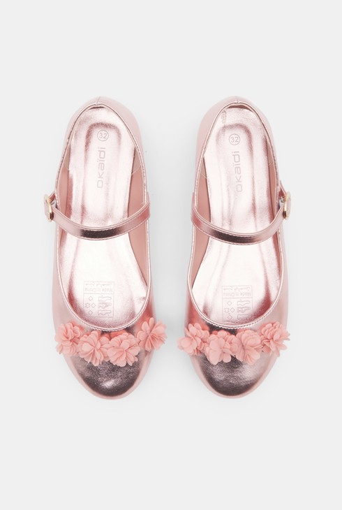 Ballerine à bride fleurs rose fille 2