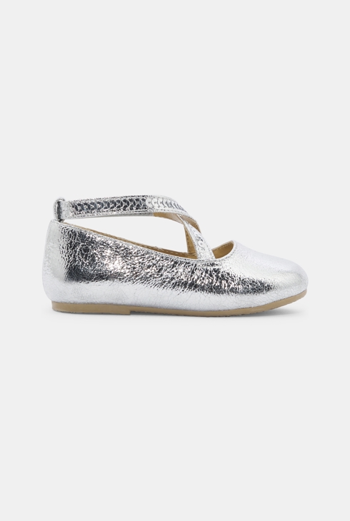 Ballerine grigio brillante con incrocio neonata 1