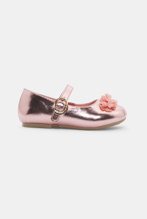 Ballerine rosa a fiori con cinturino neonata 1