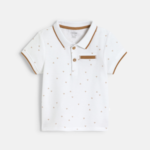 Baby boy's white piqué cotton printed polo shirt 1