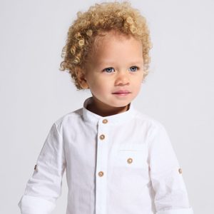 Baby boy's white patterned Henley neck cotton shirt 1