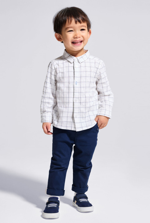 Weißes kariertes Baumwollhemd mit aufrollbaren Ärmeln Kleinkind Junge 2