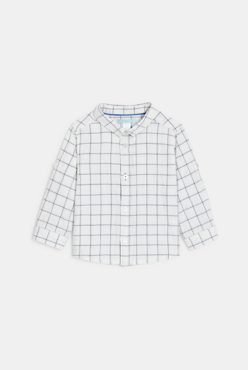 Weißes kariertes Baumwollhemd mit aufrollbaren Ärmeln Kleinkind Junge 2
