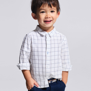 Baby boy's long sleeve roll-up white check shirt 1