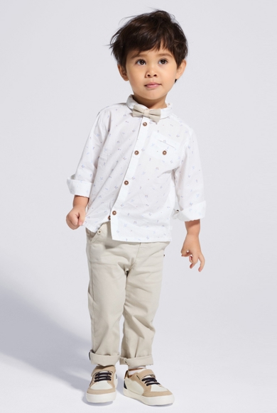 Chemise imprimée manches longues retroussables blanc bébé garçon