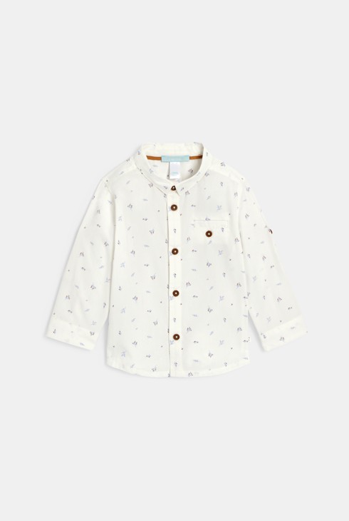 Weißes, bedrucktes Jungenhemd aus Baumwolle mit langen Ärmeln zum Hochkrempeln für Kleinkinder 2