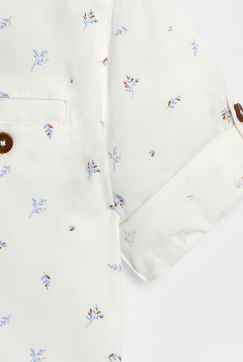 Chemise imprimée manches longues retroussables blanc bébé garçon