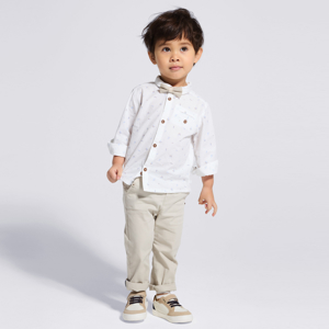 Baby boy's long sleeve roll-up white printed shirt 1