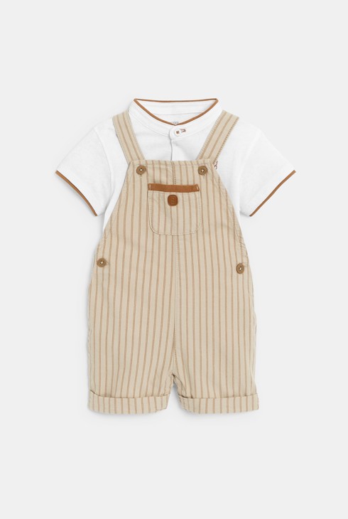 Kurze braune gestreifte Latzhose und Poloshirt Kleinkind Junge 2