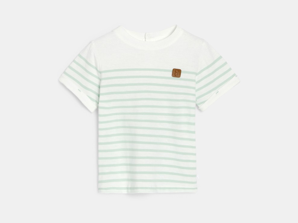 T-shirt rayé marinière vert clair bébé garçon 1