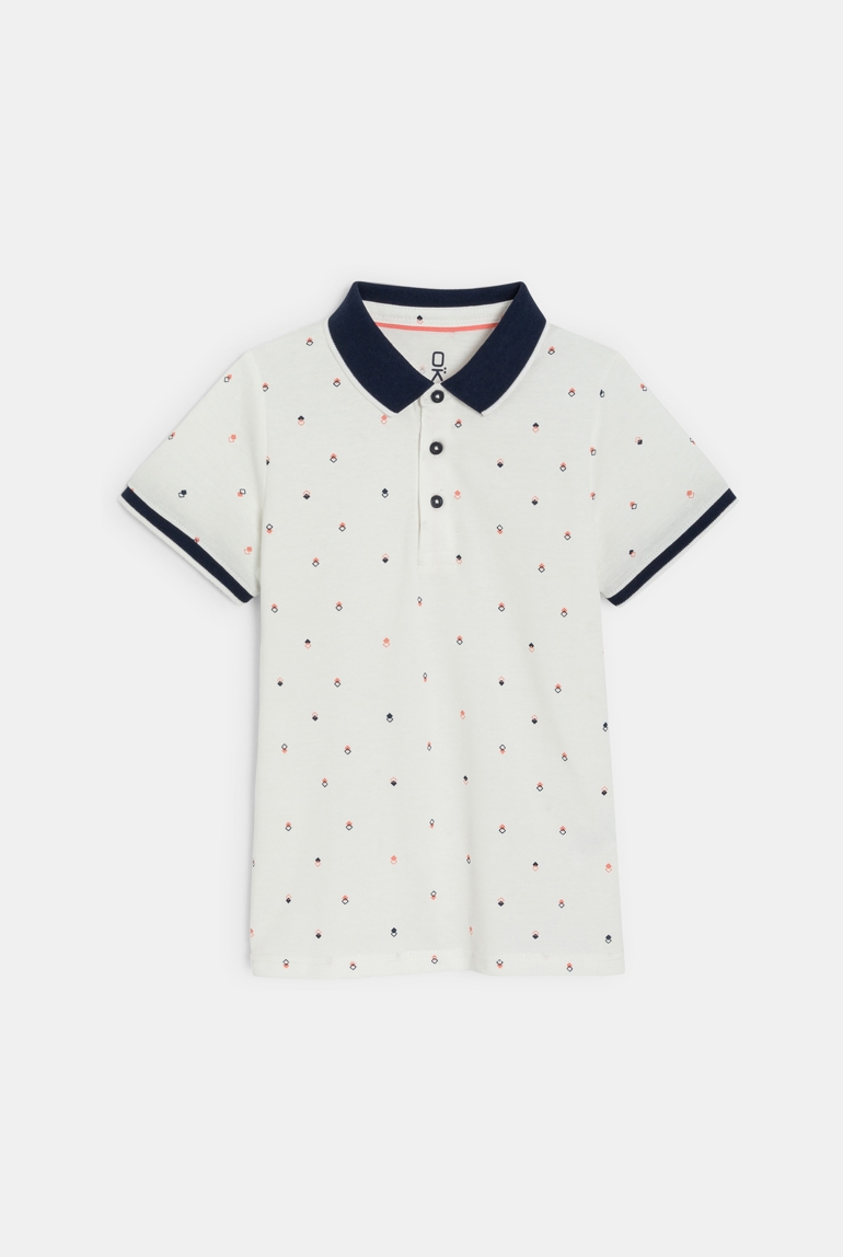 Polo de manga corta en punto piqué estampado blanco niño 1