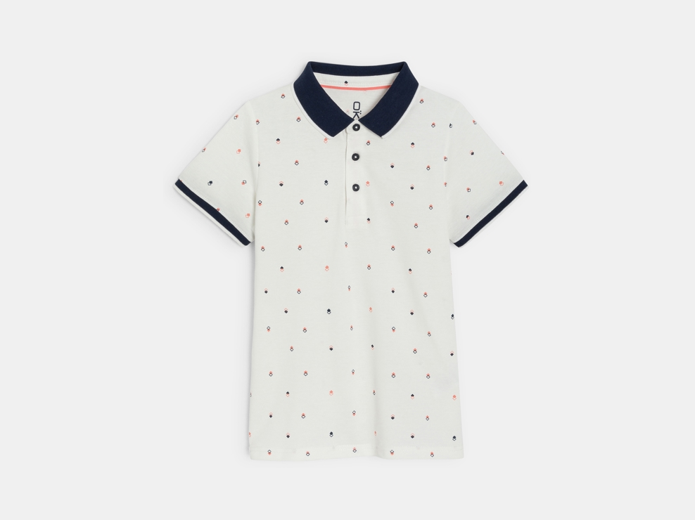 Polo manches courtes en jersey piqué imprimé blanc Garçon 1