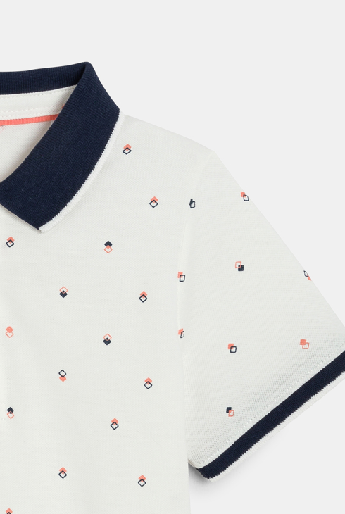 Polo manches courtes en jersey piqué imprimé blanc Garçon