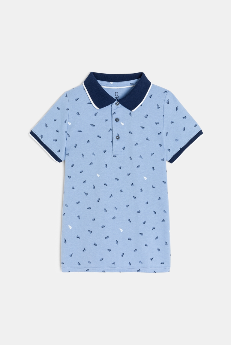 Polo manches courtes en jersey piqué imprimé bleu Garçon 1
