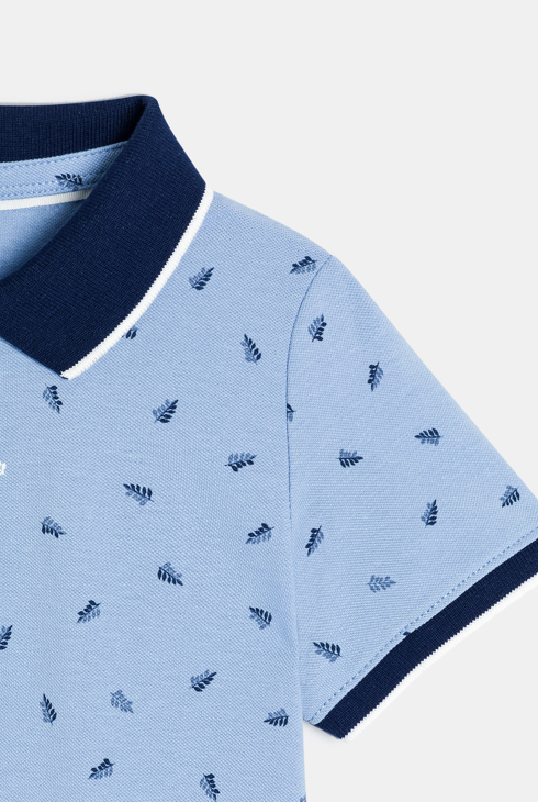 Polo manches courtes en jersey piqué imprimé bleu Garçon