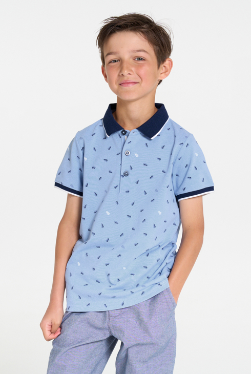 Polo de manga corta en punto piqué estampado azul niño 1