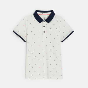 Witte polo van piqué jersey met korte mouwen en print voor jongens 1