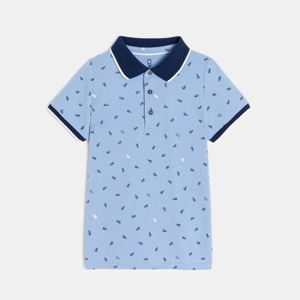 Polo manches courtes en jersey piqué imprimé bleu Garçon 1