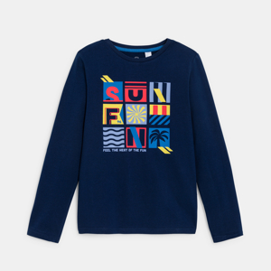 Boy's navy blue long-sleeve slogan T-shirt 1