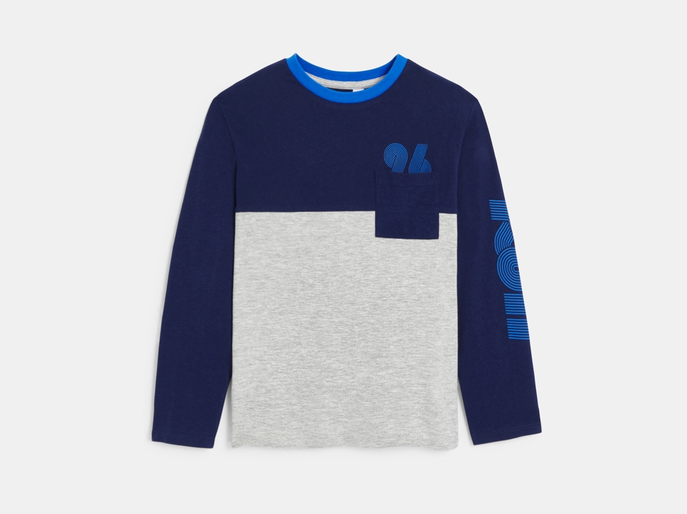 T-shirt a maniche lunghe grigia color block bambino 1