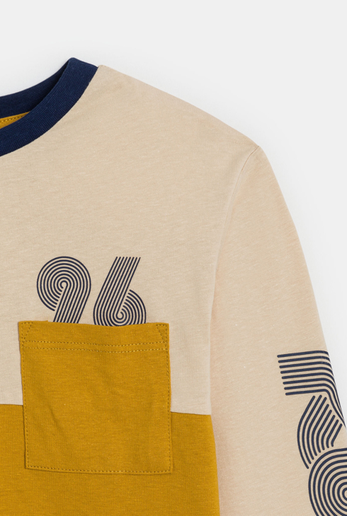 T-shirt manches longues colorblock jaune curry Garçon