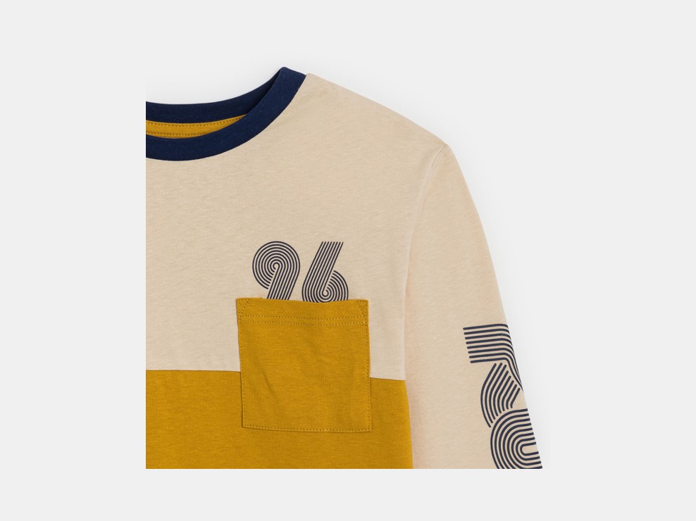 Langärmeliges currygelbes Colorblock-T-Shirt für Jungen 2