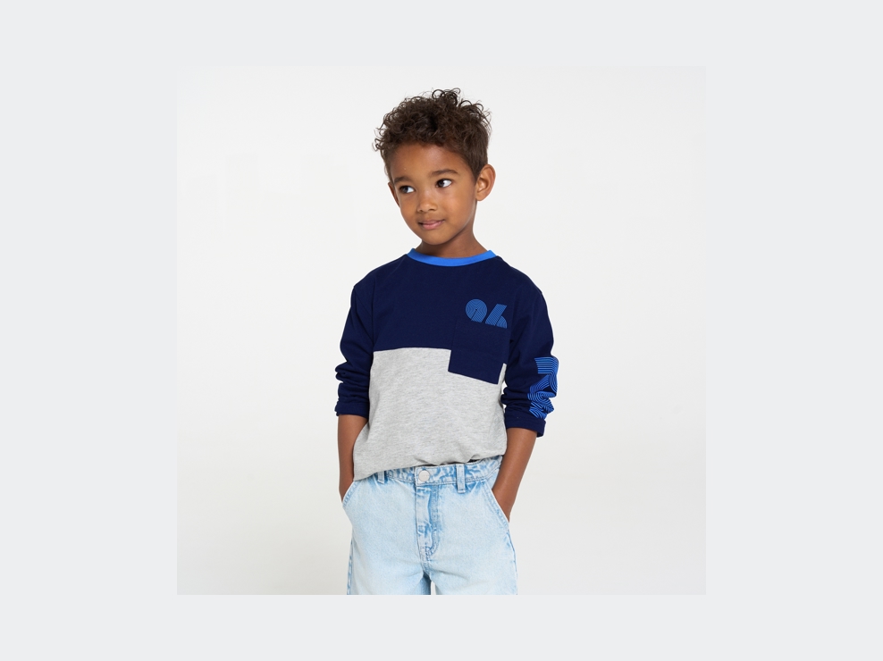 T-shirt manches longues colorblock gris Garçon 1