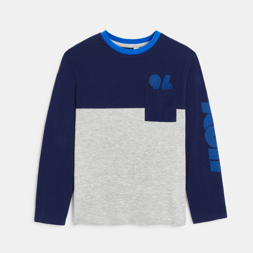 Grijs T-shirt met lange mouwen en colorblock voor jongens 1