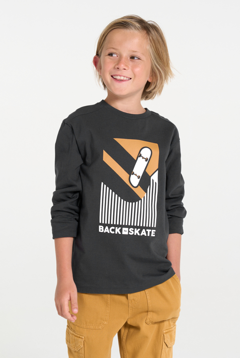 Camiseta de manga larga motivo skate marrón niño 1