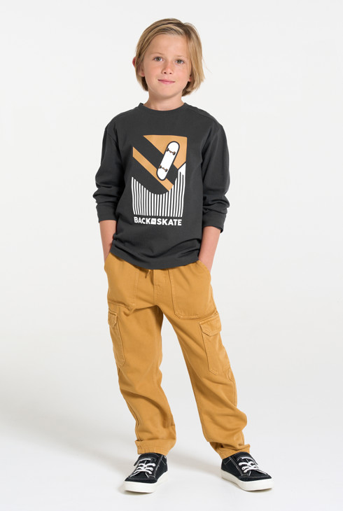 T-shirt manches longues motif skate marron Garçon 2