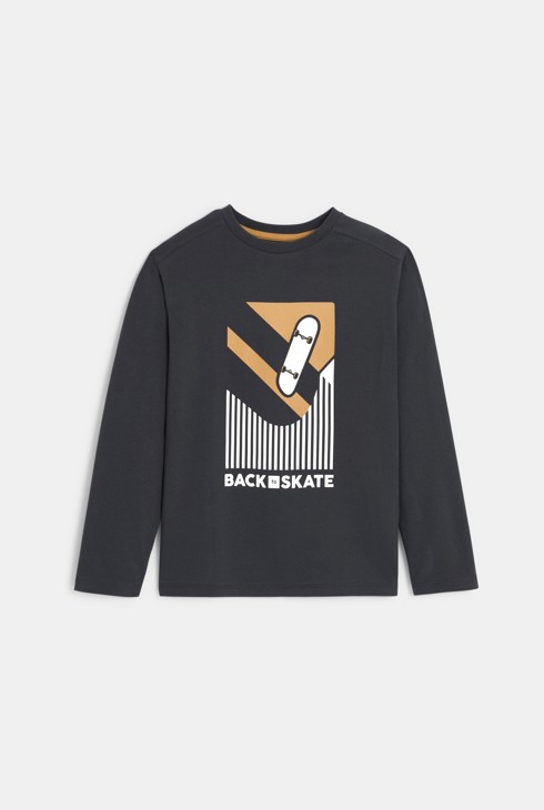 Langärmeliges braunes T-Shirt mit Skater-Motiv für Jungen 2