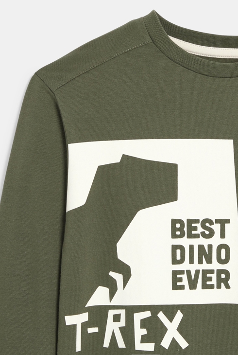 T-shirt manches longues dinosaure kaki Garçon