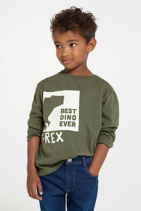 T-shirt manches longues dinosaure kaki Garçon 1