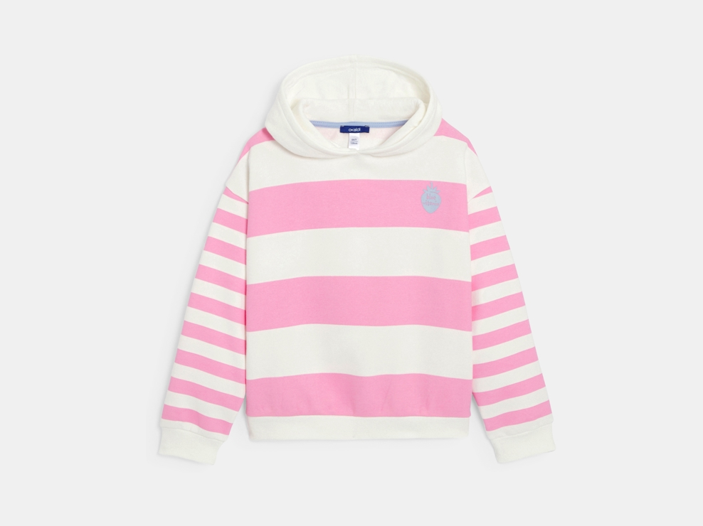 Sudadera con capucha a rayas rosa niña 1