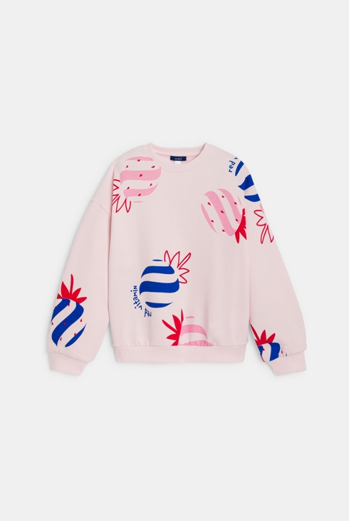 Rosa Sweatshirt mit Erdbeerdruck für Mädchen