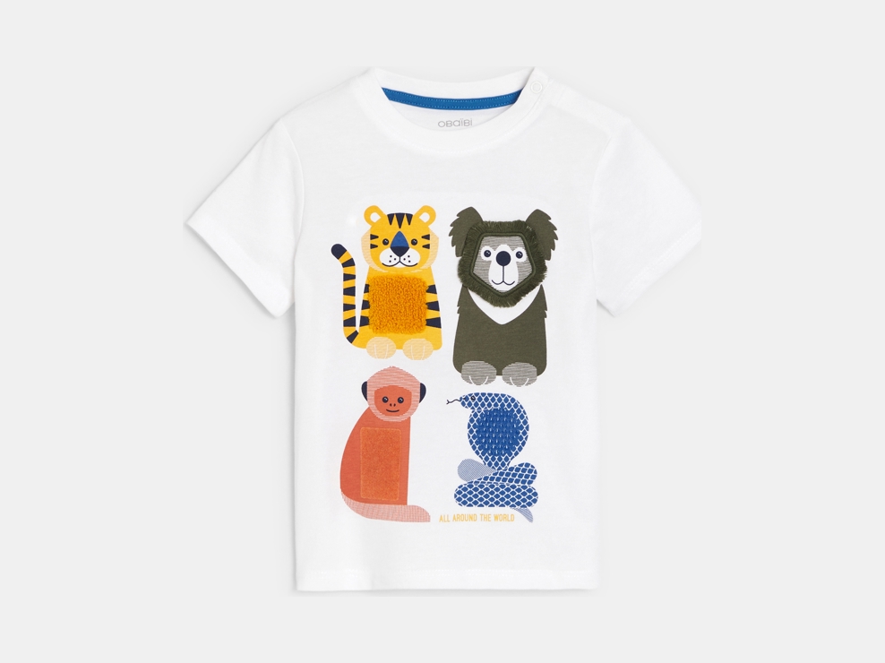 Camiseta animación sensorial animales blanco bebé niño 1