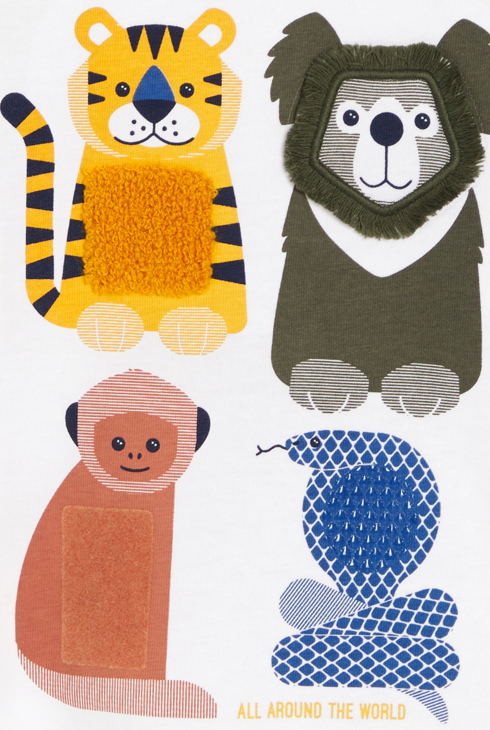 T-shirt animation sensorielle animaux blanc bébé garçon