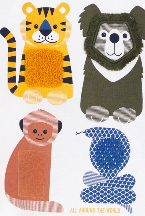 Weißes T-Shirt mit Tieren zum Anfassen Kleinkind Junge 2