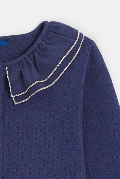 Gilet matelassé col volanté bleu marine Fille