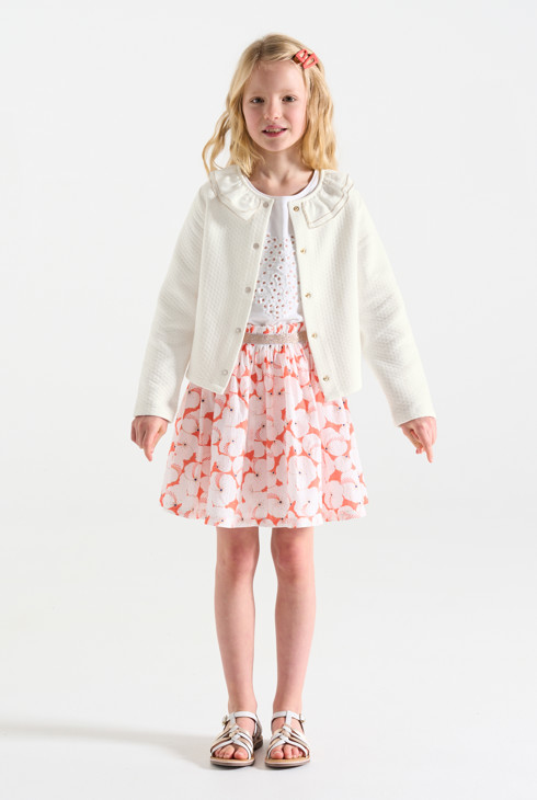 Gestepptes Sweatshirt in Ecru mit volantiertem Kragen für Mädchen 2