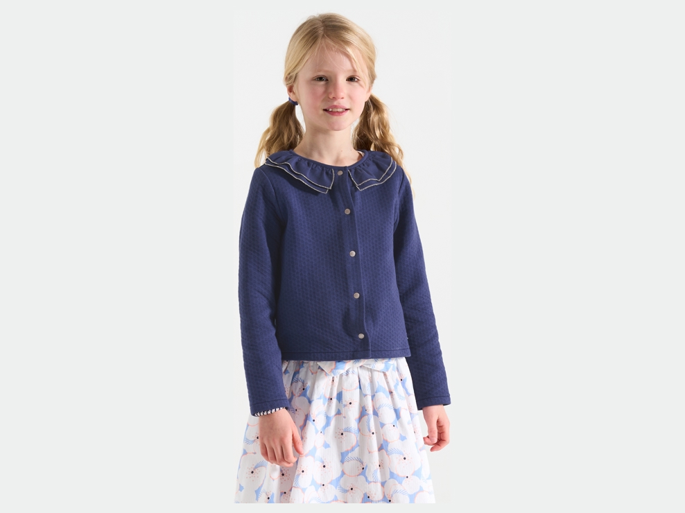 Gilet matelassé col volanté bleu marine Fille 1
