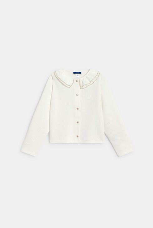 Gilet matelassé col volanté écru Fille 1