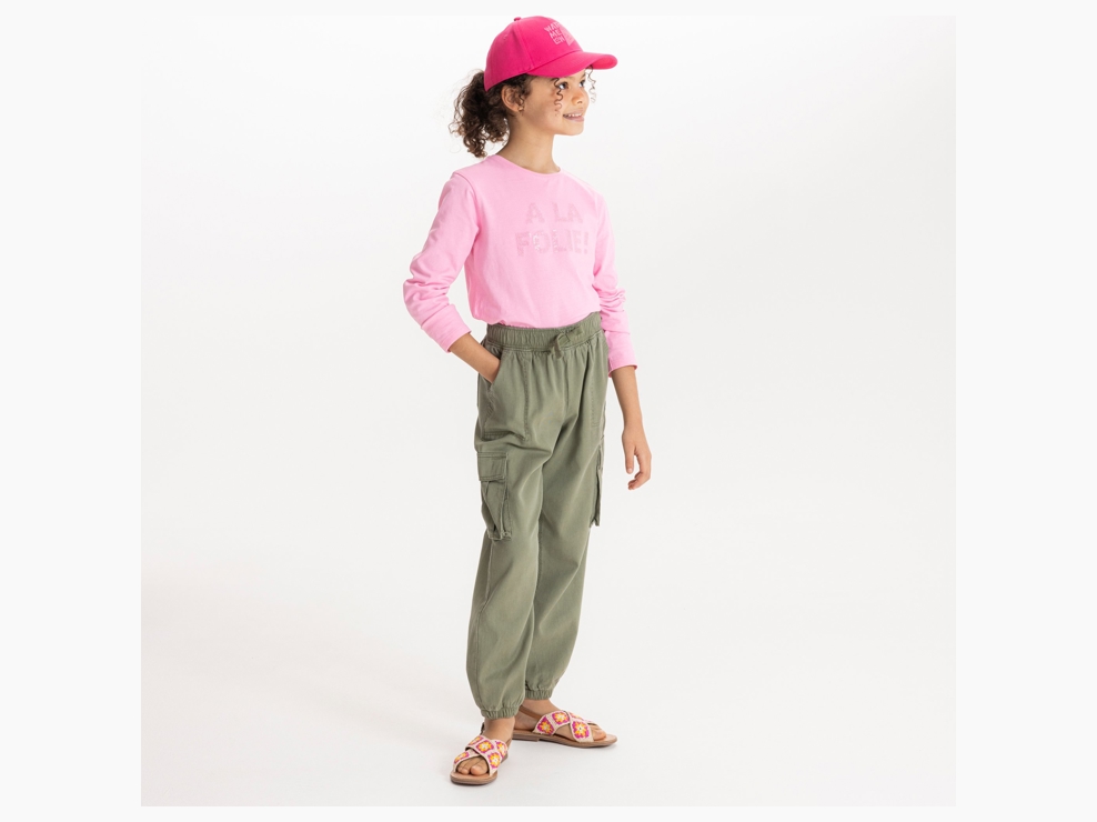 T-shirt manches longues message sequins rose Fille 1