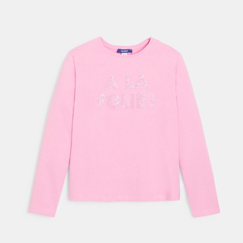 T-shirt Manches Longues Message Sequins Rose Fille - Rose Moyen Fonce - 4A - OKAIDI