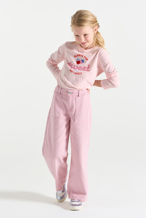 Geel T-shirt met glitterboodschap voor meisjes 2