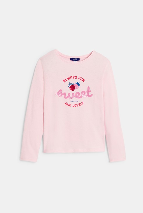 T-shirt à message pailleté jaune Fille 1