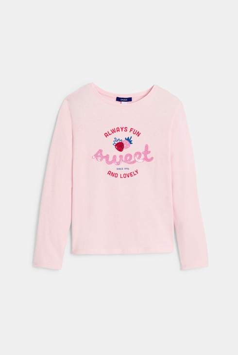 T-shirt à message pailleté jaune Fille 1