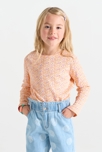 T-shirt côtelé imprimé orange abricot Fille 1